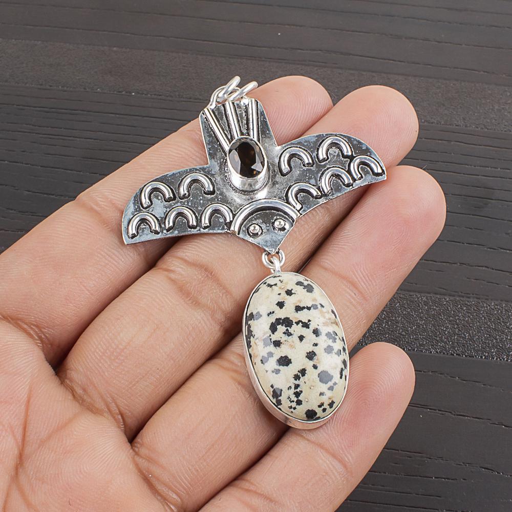 Natural Dalmatian Jasper Gemstone 925 Sterling Silver Jewelry  Pendant 2.52  AJP-2342