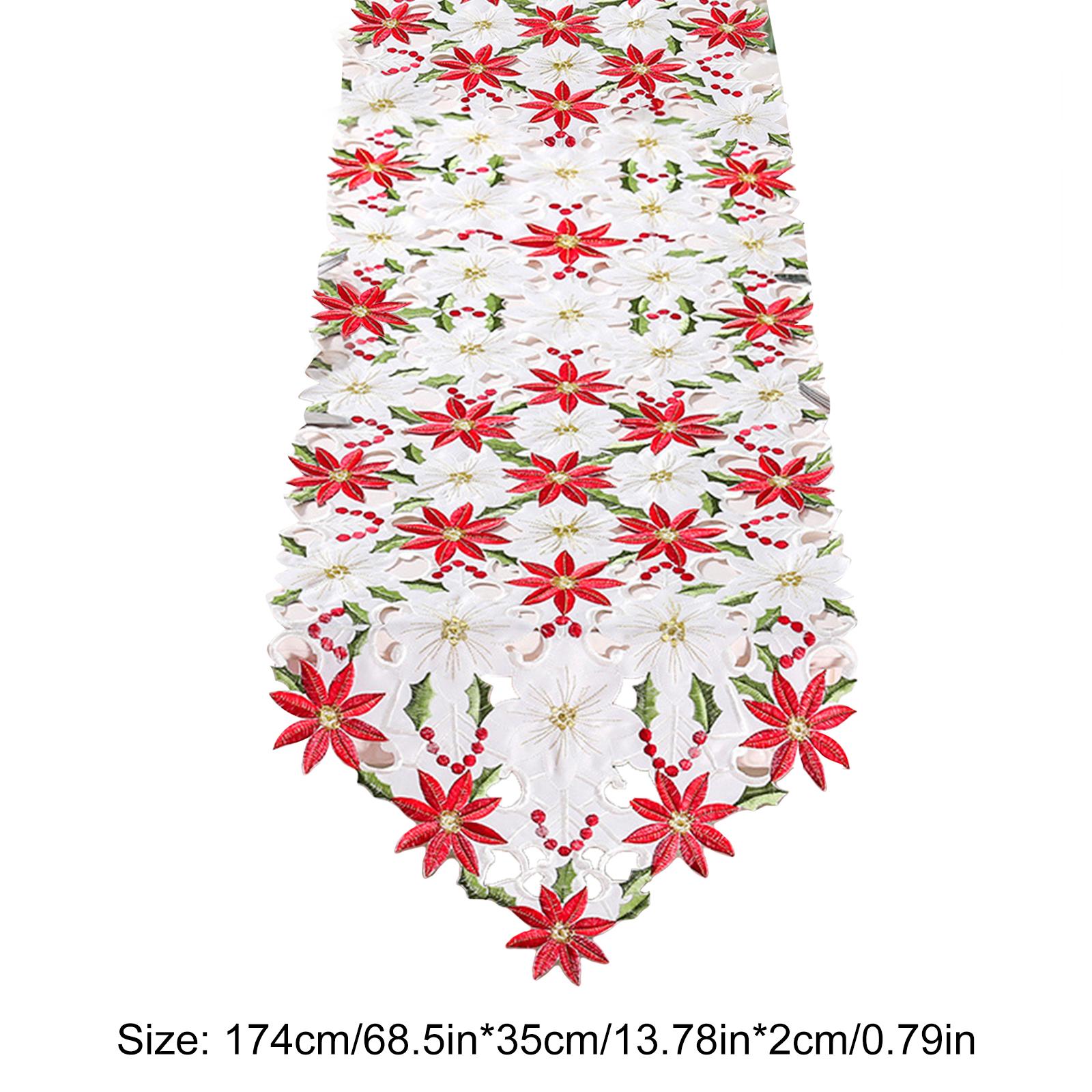 Christmas Embroidered Long Table Runner 68.5x13.78 In Holly Poinsettia Table Runner Holiday Holly Table Runner for Xmas Holiday белый