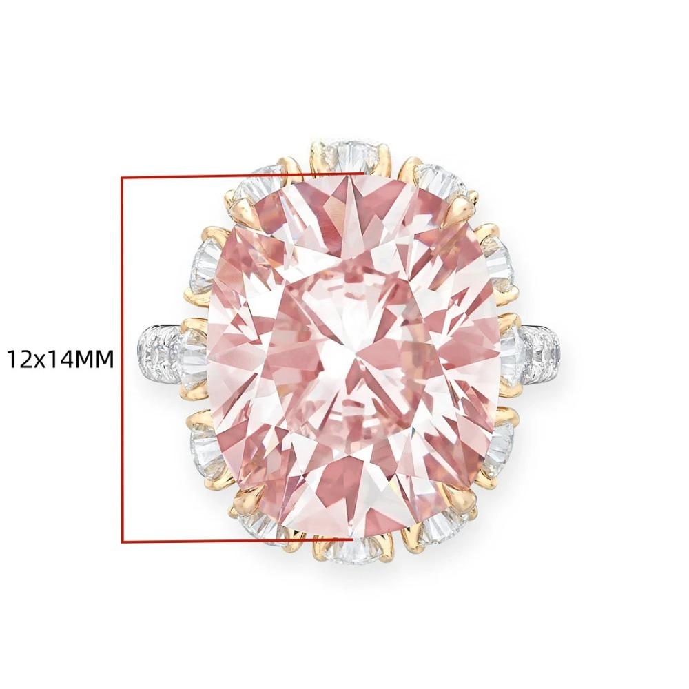 Pink Ice Diamond Women Ring Cushion Cut Yellow Pigeon Egg High Carbon Solitaire Fashion Jewelry