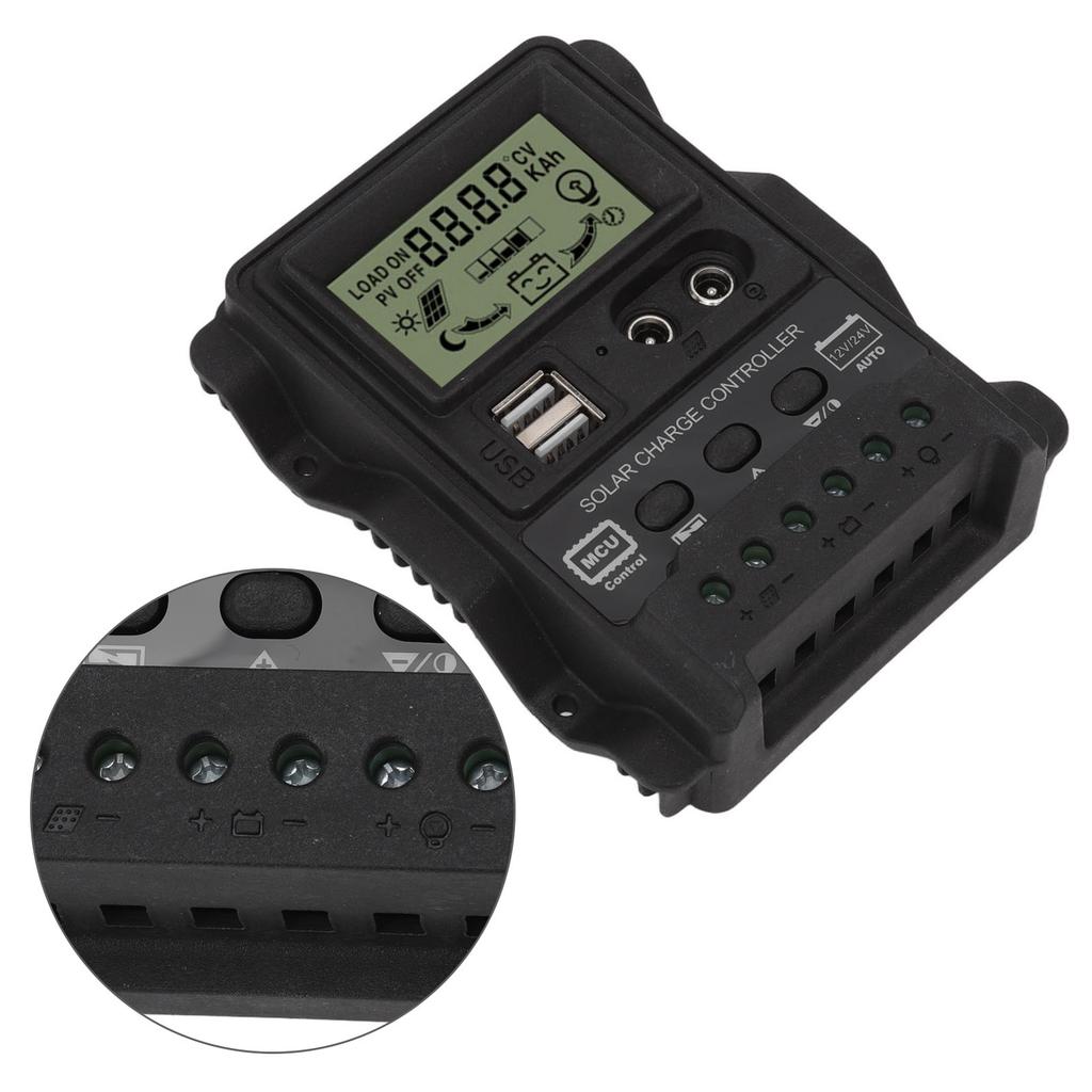 K1688 Solar Charge Controller PWM Dual DC with Black Shell Solar Panel Regulator for Home 20A