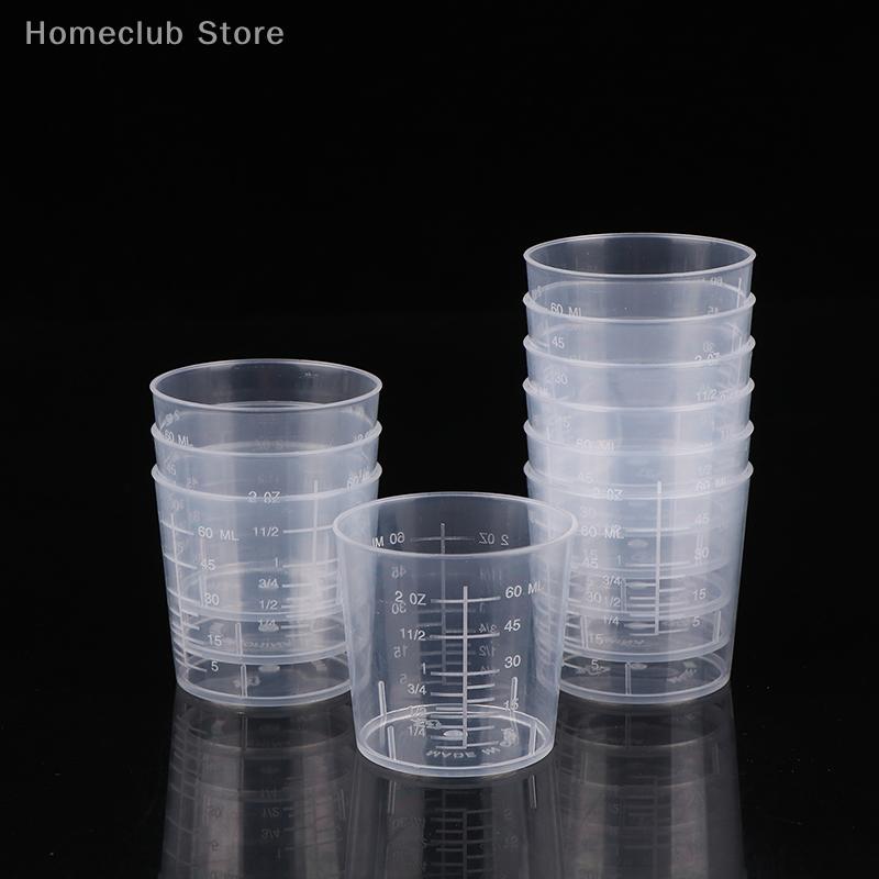 10Pcs 60ML Measuring Cup Transparent Plastic Scale Beaker Cups Lab Graduated Liquid Container Without Handle Kitchen Baking Tool