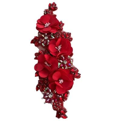 Rhinestone Beaded Bead Lace Applique 3D Crystal Sparkling Glass Bead Diamond Lace Patch Iron On DIY Floral Applique
