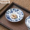 Gaiwan de Cerámica Azul y Blanco de 250 ml Creativo de Gran Tamaño Anti Escaldaduras Taza de Té con Tapa Servicios de Vajilla Artesanal