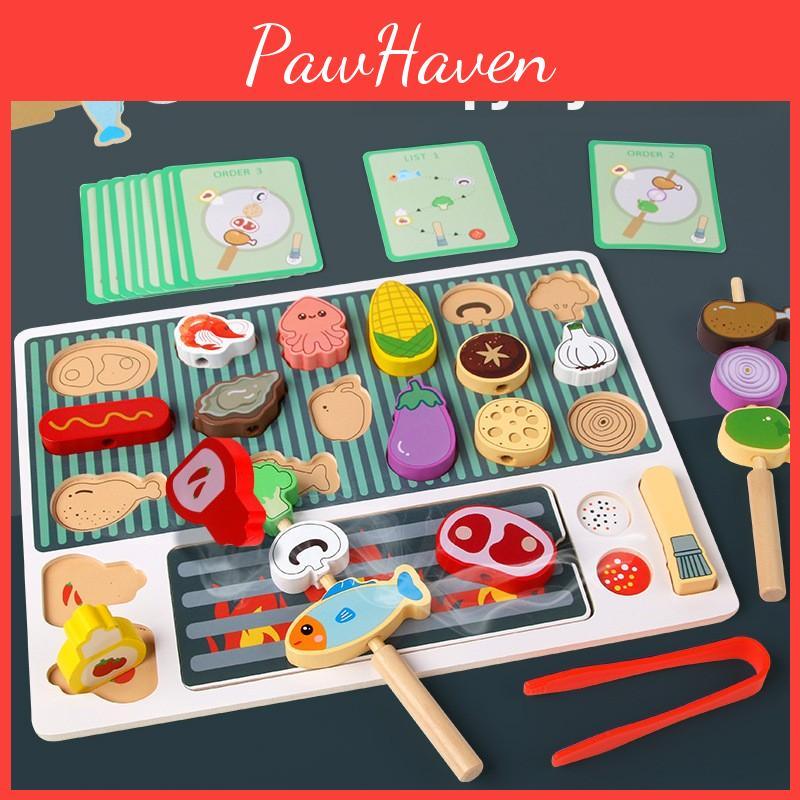 Simulation Wooden Barbecue Children Toys With Pretend Grill And Accessories Food