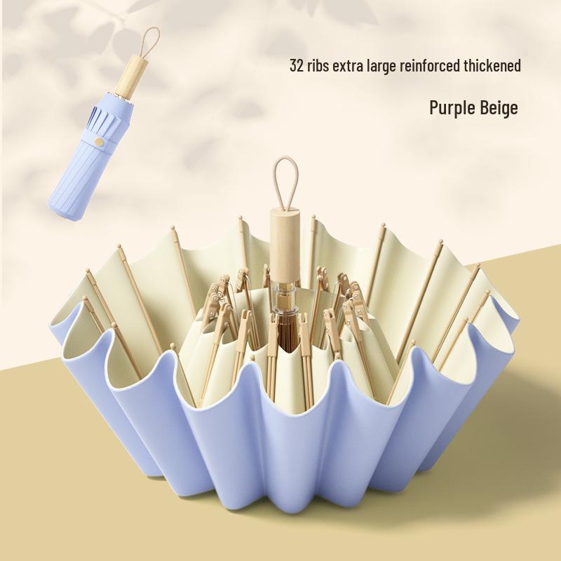 32-rebrový skladací dáždnik pre ženy s dvojakým použitím - Ochrana pred slnkom a dažďom, UV ochrana, Zväčšený, Zosilnený, Zahustený slnečník