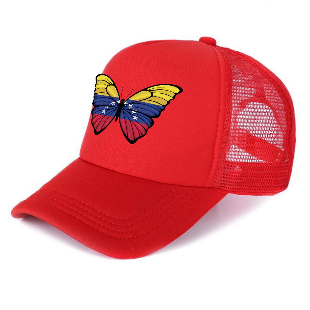 Venezuela Flag Butterfly Printed Trucker Hat Adjustable Non Stretch Multicolor Slouchy Cap for Street Style Golf Hiking