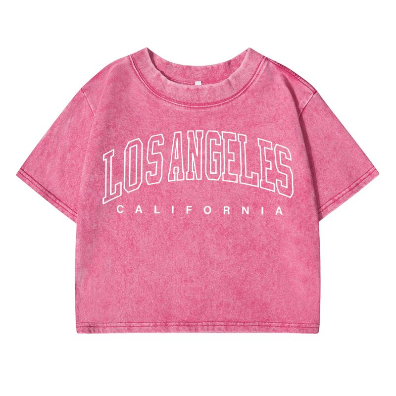 Los Angeles Californiaprint Women Washed Short Tshirts Summer Distress T-Shirt Breathable Midriff-Baring O-Neck Clothes