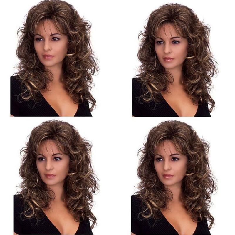 

Парик для женщин, длинные кудрявые волосы для дамы среднего возраста, пышный, обрамляющий лицо, элегантный парик YN422