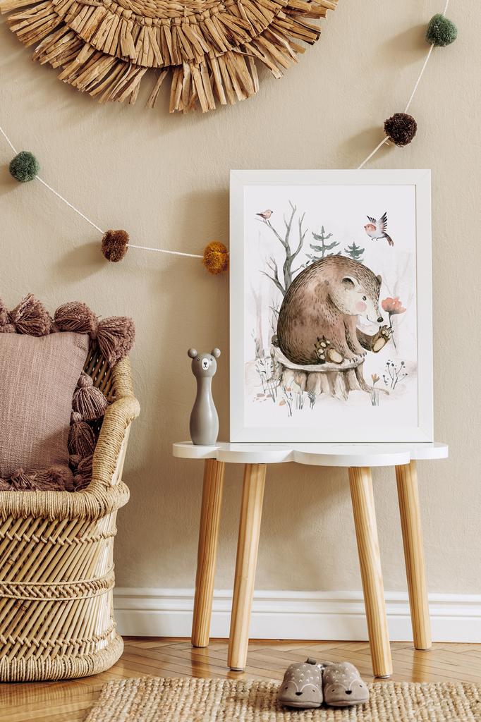 Plakat obrazki dla dziecka leśne zwierzęta miś niedźwiadek