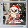 Seasonal Festive Wall Art Christmas Owl Window Static Cling Decal, Waterproof PVC Decorative Sticker, Easy Reusable Decorations Apply Sticker for Home