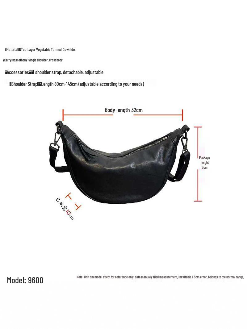 

Women s Versatile Crescent Shoulder Bag - Soft Vegetable Tanned Leather 32*17*10CM чёрный
