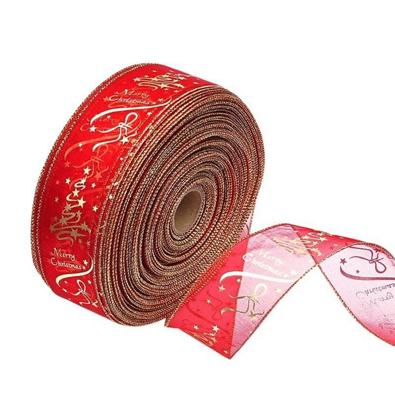 Fashion Creative Red Flower Printing Christmas Ribbon Christmas Tree Decoration