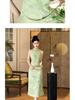 2026 Summer Green Sleeveless Cheongsam: Slimming Off-Shoulder, Waist-Cinching Halter Dress