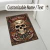 Skull Floral Theme Soft Crystal Velvet Rug Custom Name & Text Print Non Slip Floor Rug for Bedroom Living Room