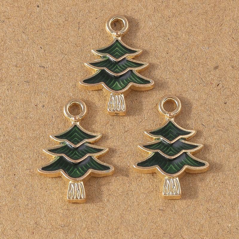 10pcs Enamel Christmas Tree Snowman Pendant Charms for Jewelry Making Christmas Earrings Necklaces DIY Accessories Supplies