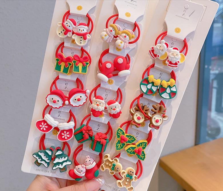 2022 Christmas Holiday Hair Accessories Set: Red Rubber Band, Resin Acrylic Side Clip, Baby Bangs Clip