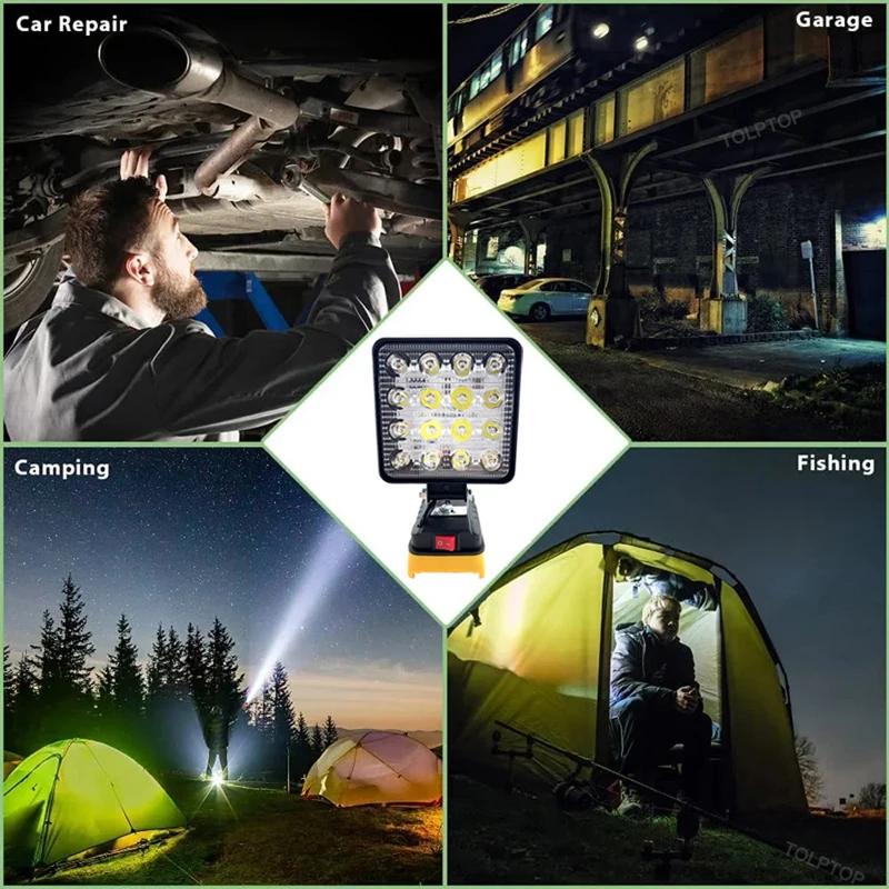 Portable LED Work Lights For Dewalt 18V 20V Lithium Battery 4 Inch Spotlight With USB Flashlight Emergency Lights Lighting Tool