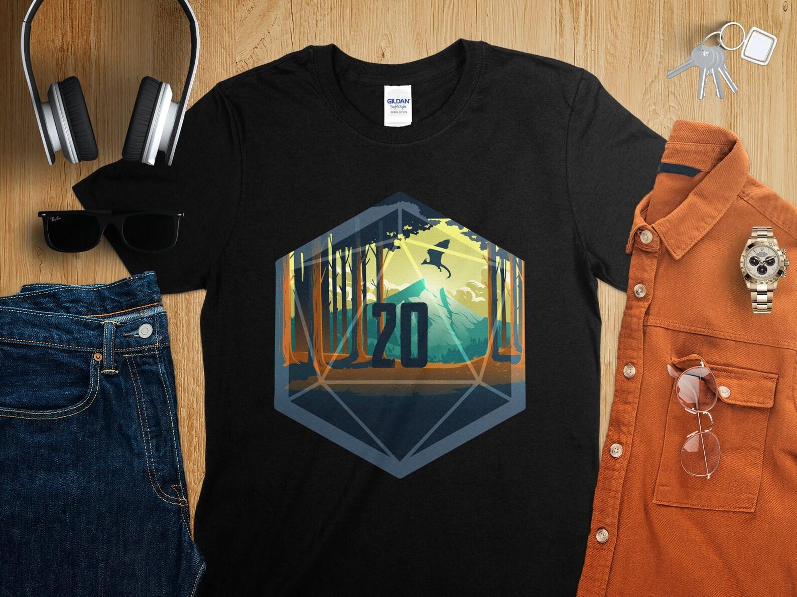 D20 Dice Nature Dungeons Tabletop RPG Roleplaying Dragons D20 Dice Gamer T-Shirt L