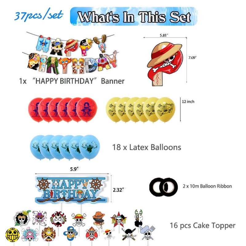 Pirate King Birthday Party Decoration Set Skull Flag Cake Topper Balloon Combo Party Decorations Color Set Flag 18 Balloons 16 Cake Forks 2 Black