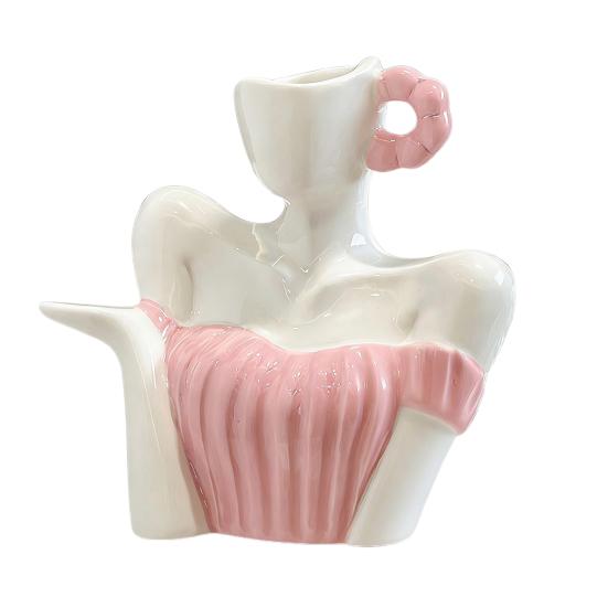 Yousheng Ceramic Female Form Body Shape Vase White Half Body Flower Vase Boho Feminist Decorative Vase for Bookshelf Office Home Table Centerpiece