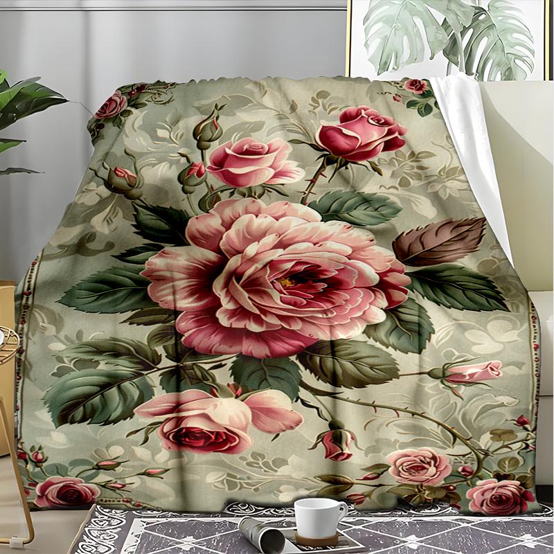 Roses Garden Print Flannel Blanket, Soft Warm Lightweight Throw Blanket for Living Room,Sofa Bed Camping Office