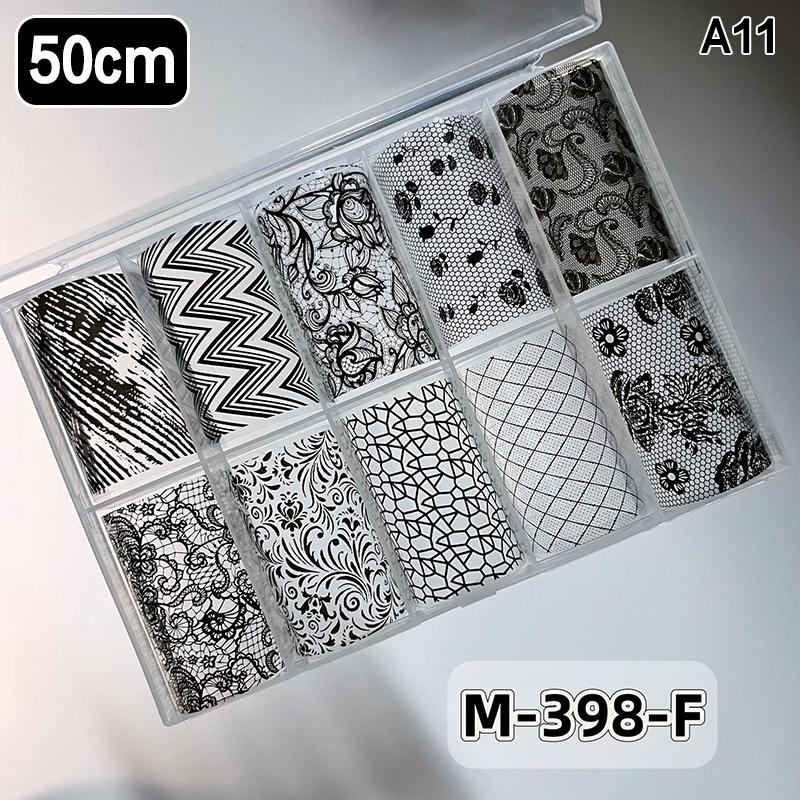 10 Rolls Nail Transfer Foils Sticker Black White Red Lace Flowers Nail Art Nail Charms Diy Nail Decoration Manicure Accessories