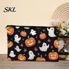 Spill-proof Zippered Travel Bag Halloween Storage Bag, with Pumpkin Ghost Print, Durable Canvas Castle Makeup Pouch Large Capacity Pouch, for