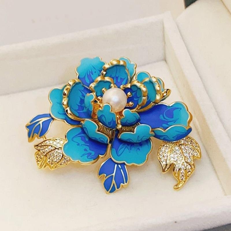 Dateless Peony Inspired Brooch Pin With Metallic Alloy Base Pearls Embellishment Unique Lapel Pin For Women Outfits