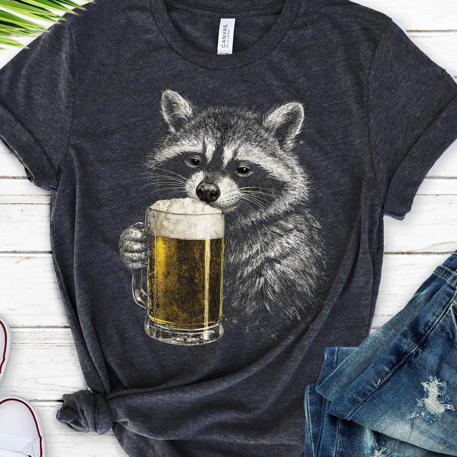 Funny Raccoon Beer T-Shirt, Vintage 90s Drunk Raccoon Tee, Retro Animal Graphic Shirt, Funny Party Animal Tee, Washed Unisex Shirt, Raccoon S