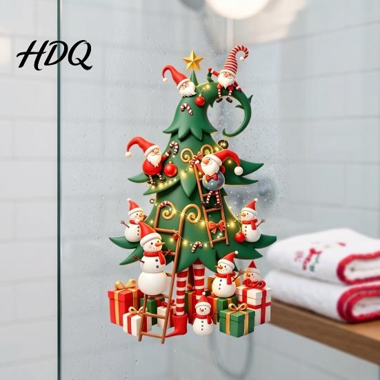 Christmas Gnome Window Decals Tree Stickers with And Snowman Removable Glass Stickers PVC Gift for Friends Family Waterproof Wall Art Decor Holiday