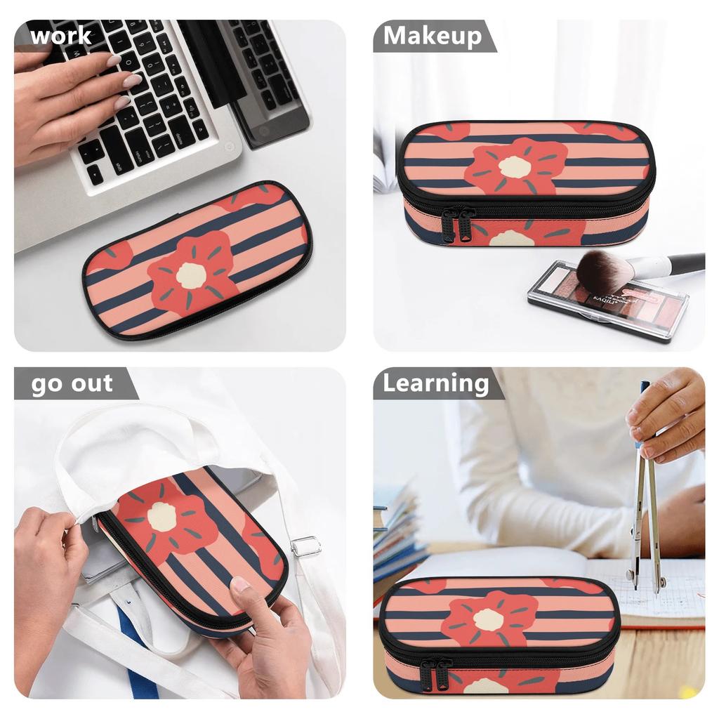 Pencil Case Printed 300D Polyester Secure Zipper with Mesh Pocket Removable Divider and Pen Slots for College and School Use