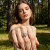 Middle Finger Ring Minimalist Flower Shape Open Adjustable Fit Women Ring Stainless Steel Texture