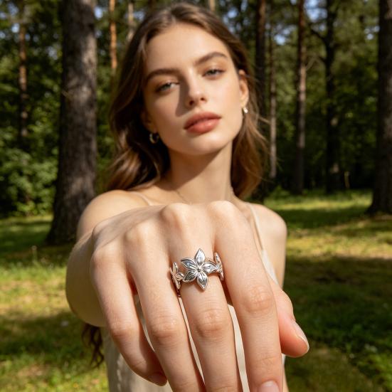 Middle Finger Ring Minimalist Flower Shape Open Adjustable Fit Women Ring Stainless Steel Texture