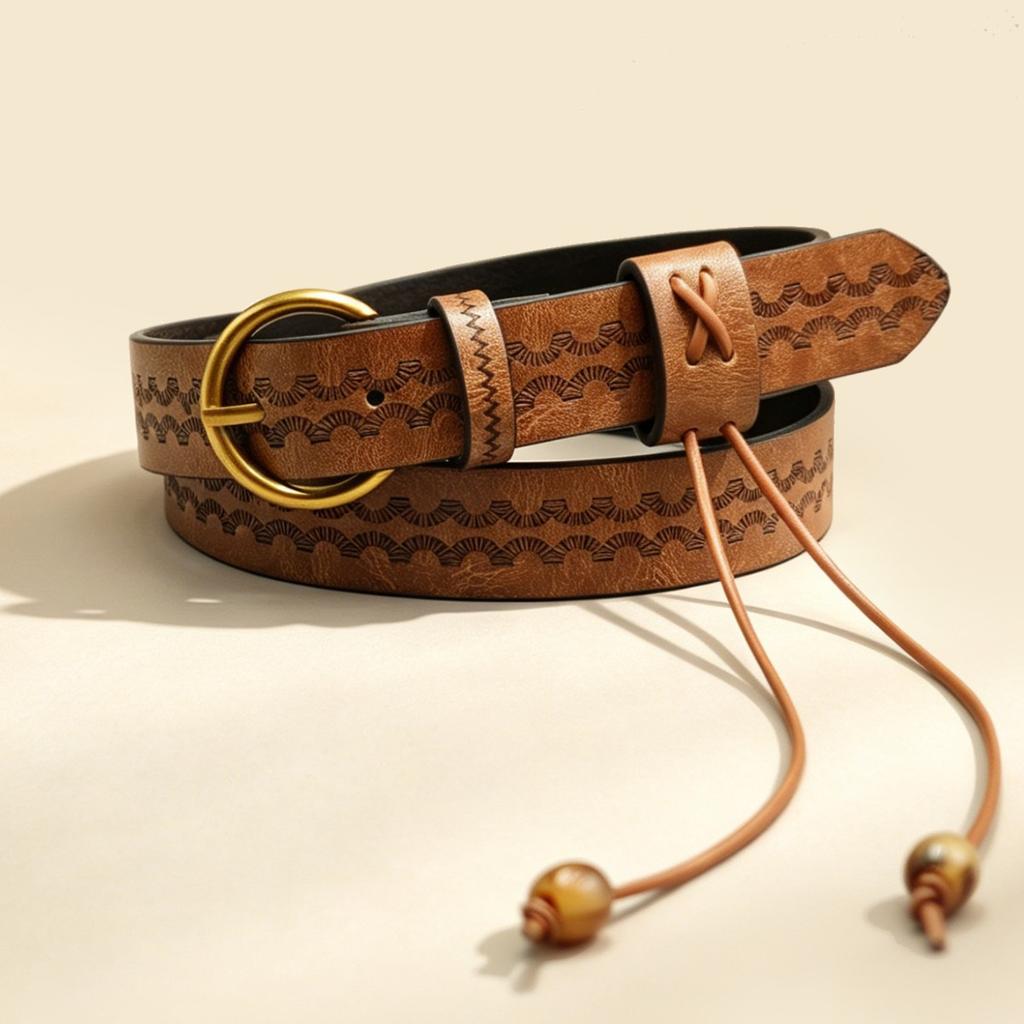 Mori ethnic style beaded fringed belt, retro embossed textured belt, women wear decorative belt