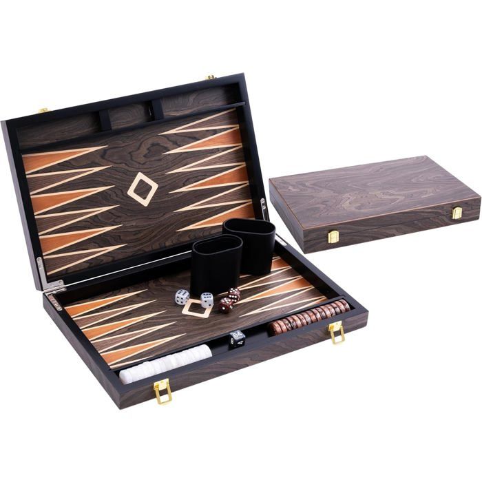 Engelhart- 250544 - Backgammon de luxe 15 pouces - Plaqué en bois d'ébène et vernis - brun