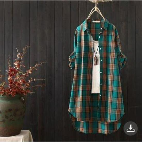 2024 Spring/Autumn Women's Korean Style Plaid Loose Mid-Length Plus Size Long Sleeve Shirt Jacket