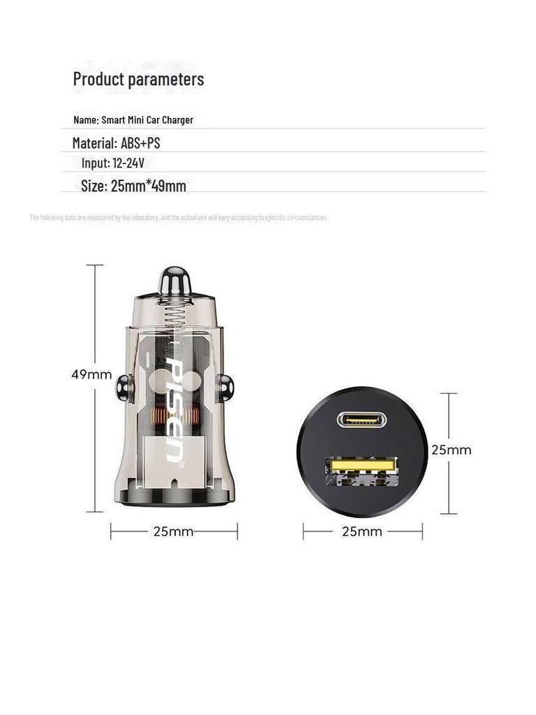 PISEN Transparent Dual-Port 30W Car Charger, A+C, Fast Charging for Apple & Huawei