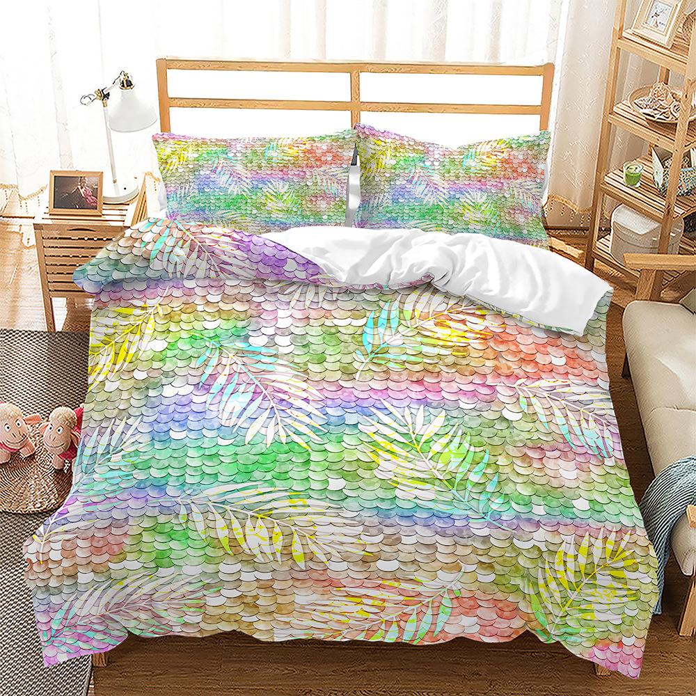 Gradual Change Sequined Bed Three-Piece Quilt Cover 3D Digital Printing Kit