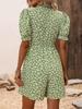 Temu Women's Daisy Print Puff Sleeve Jumpsuit - Fashionable Holiday Wear