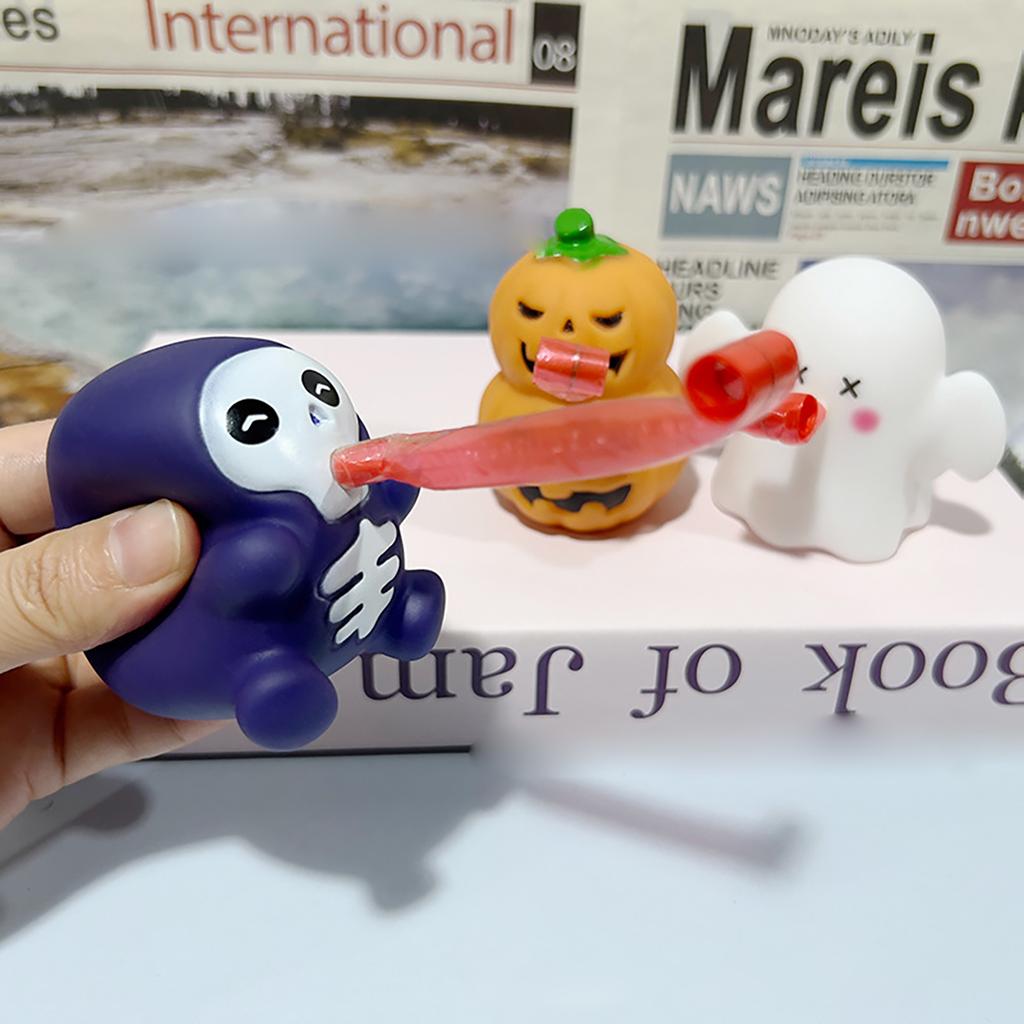 Halloween Pinch Stress Relieving Toy Cute Pet Squeezing Sound Rolling Tongue Relief Tool