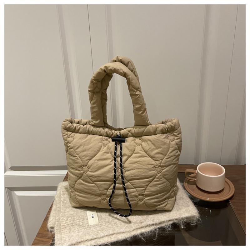 Fashionable Cotton-padded Jacket, Embroidered Single-shoulder Bag, Large-capacity Casual Tote Bag, Pleated Bucket Bag