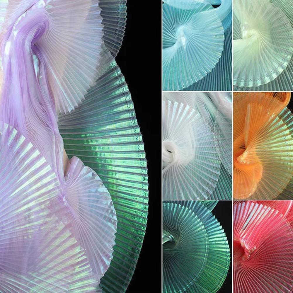 Creative Shiny Pleated Organza Fabric Rainbow Mermaid 100*150cm Cloth Fabric Handmade DIY Material Apparels Accessories