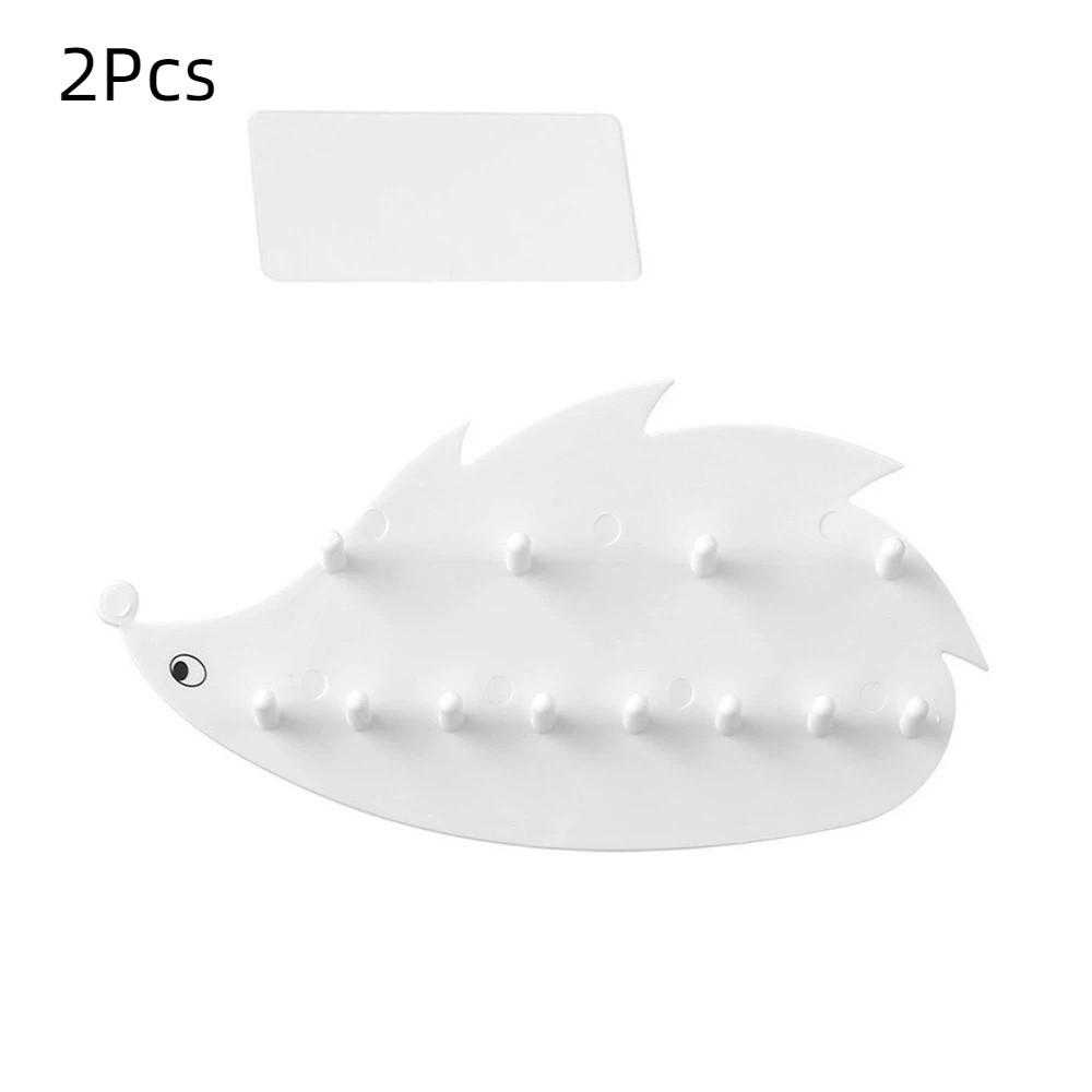 2Pcs Wall Mounted Hedgehog Jewelry Hook Dual Layer Sticky Hook  Necklace Chains Storage