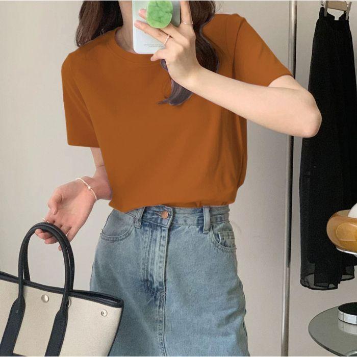 American Summer T-shirt Women's Shoulder Short Sleeves Summer Thin Round Neck Short Cotton Slim Fit Sweet and Spicy Tight Top