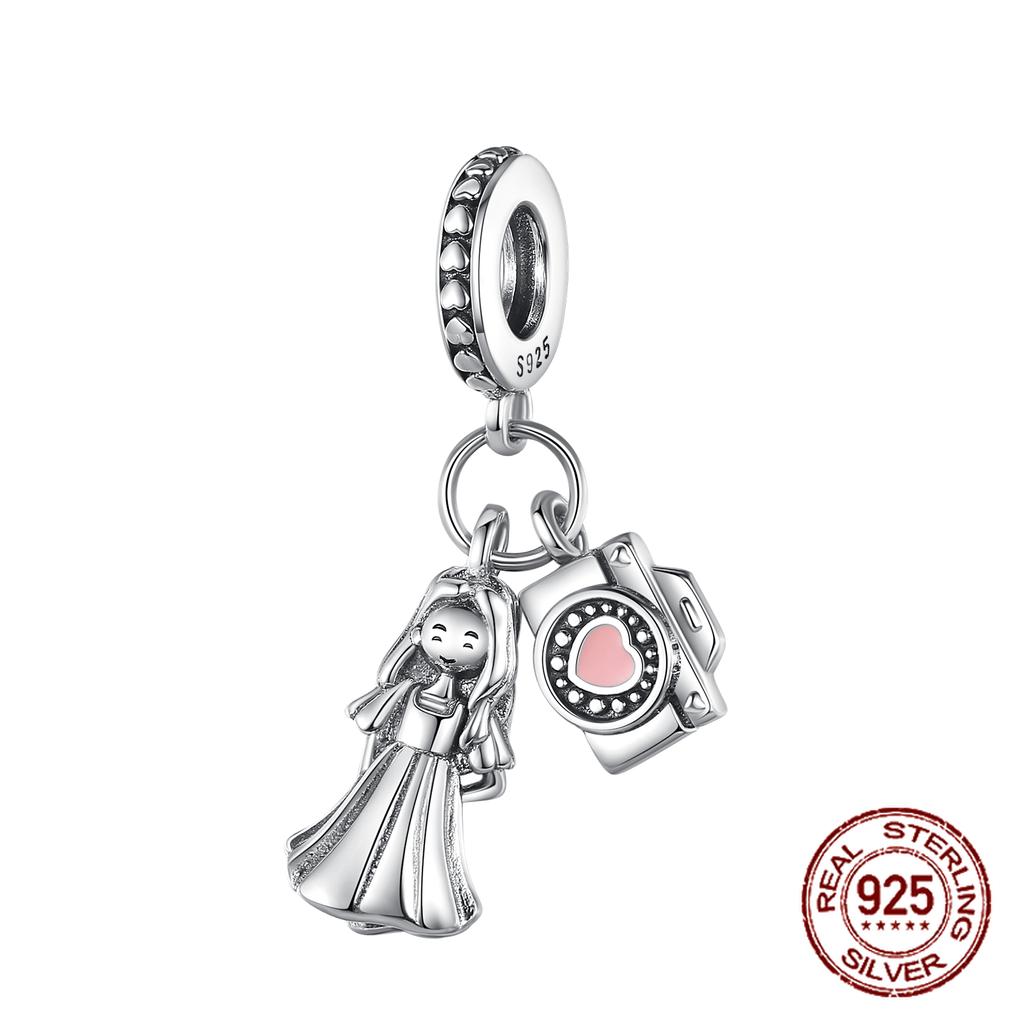 925 sterling copper boys and girls lovers pendant charms Fit 4MM hole diameter bracelet charm beads necklace Diy female Zircon