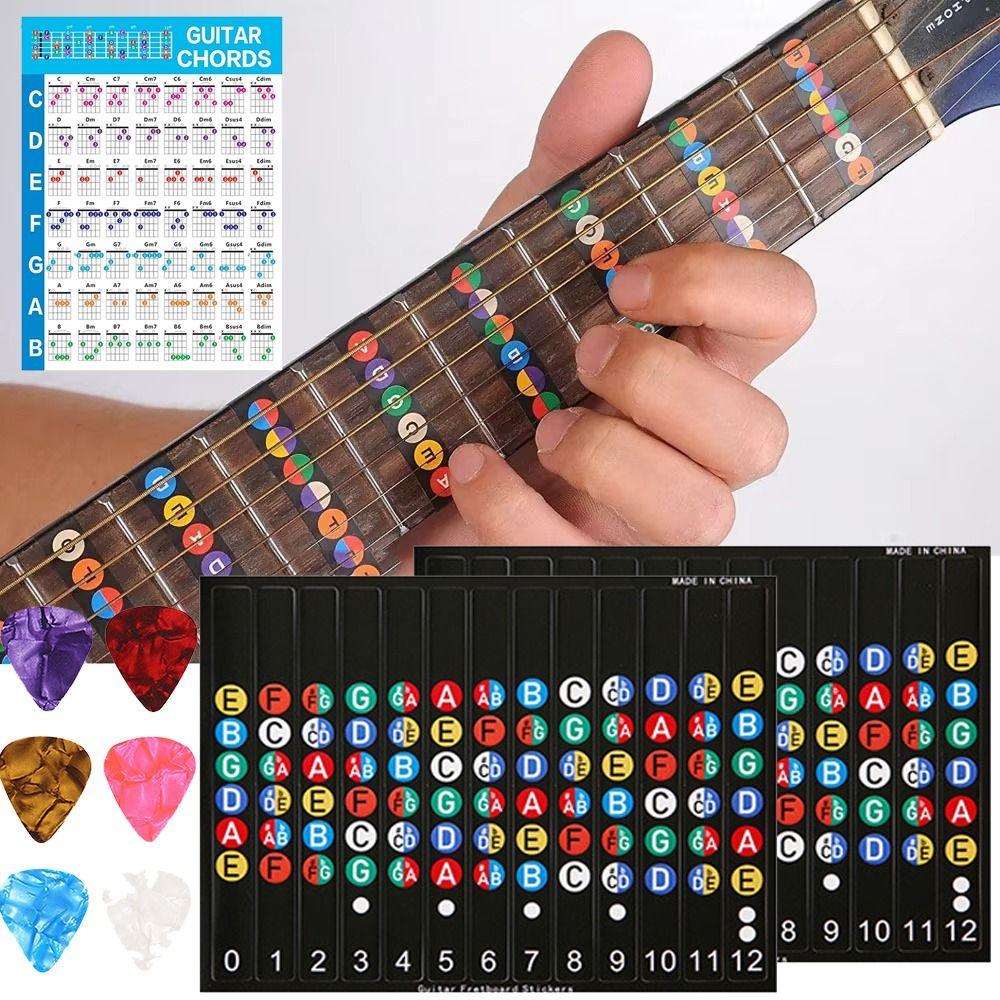 Printed Vinyl Paper Guitar Practice Chord Chart Color Coded Chord Fingering Diagram For Kids