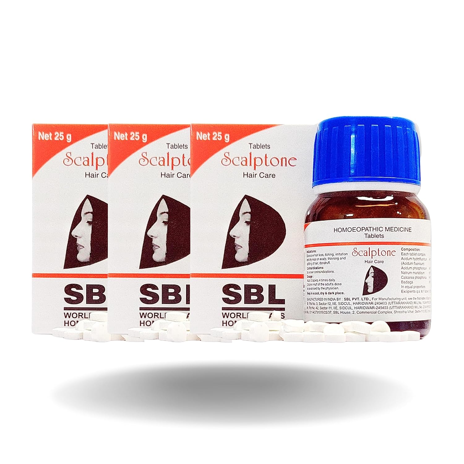 Sbl Scalptone Таблетки для ухода за волосами Упаковка 3 x 25 грамм каждая Ежедневная поддержка кожи головы Удобная бутылка Набор для пополнения