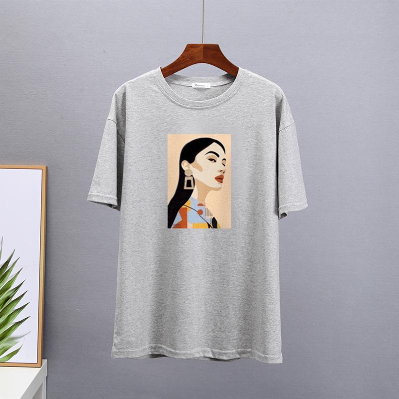 Hirsionsan Chic Cotton Printed T Shirts Women Summer Loose Casual Tees Oversized Aesthetic Graphic Clothes Plus Size Female Tops