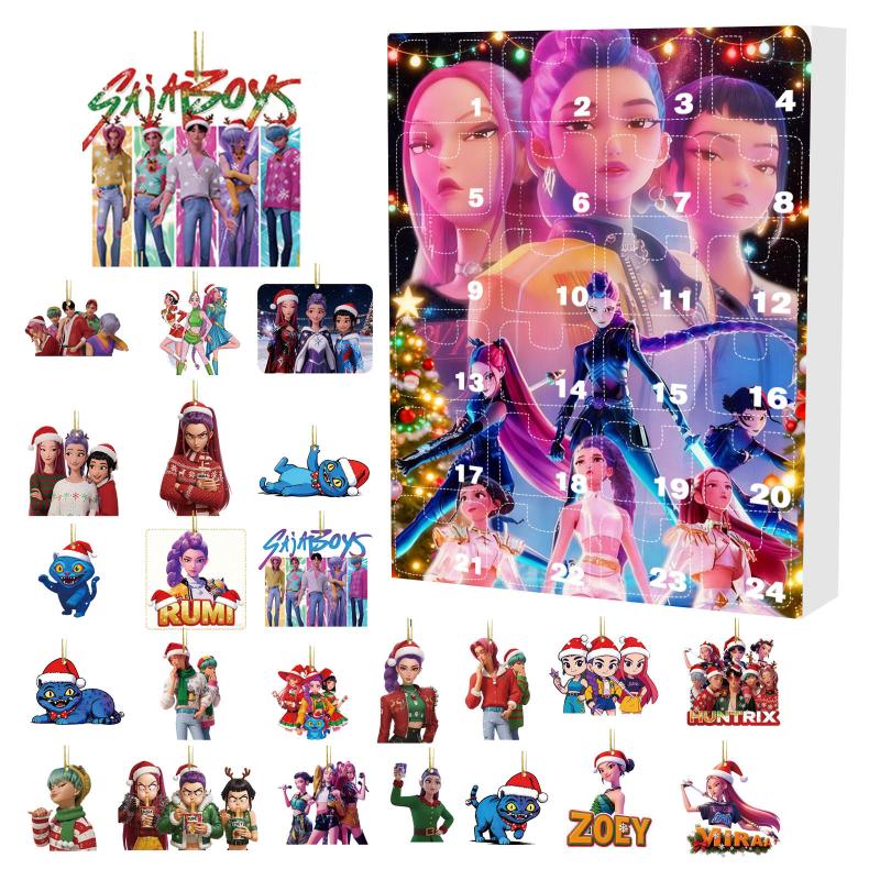 Kpop Demon Hunters Advent Calendar Blind Box With 24Pc 2D Acrylic Pendant Christmas Tree Decor Christmas Countdown Calendar Gift