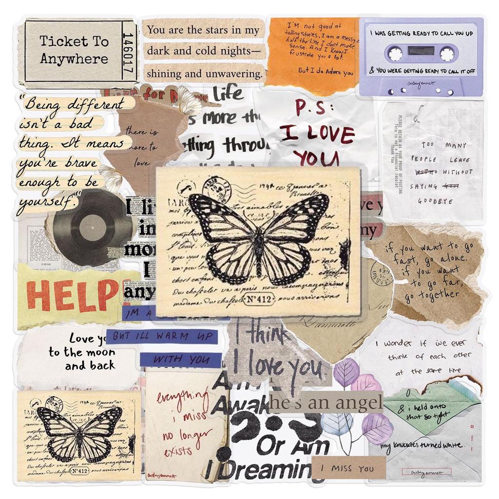 Retro INS Style English Slogan Stickers - 50 Creative Sheets for Laptop and Journal DIY